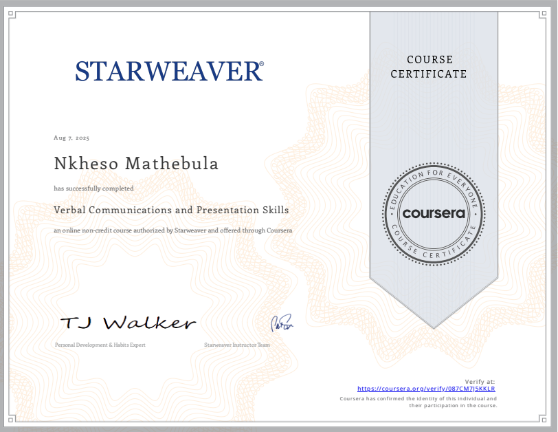 Verbal Communications and Presentation Skills Certificate Preview