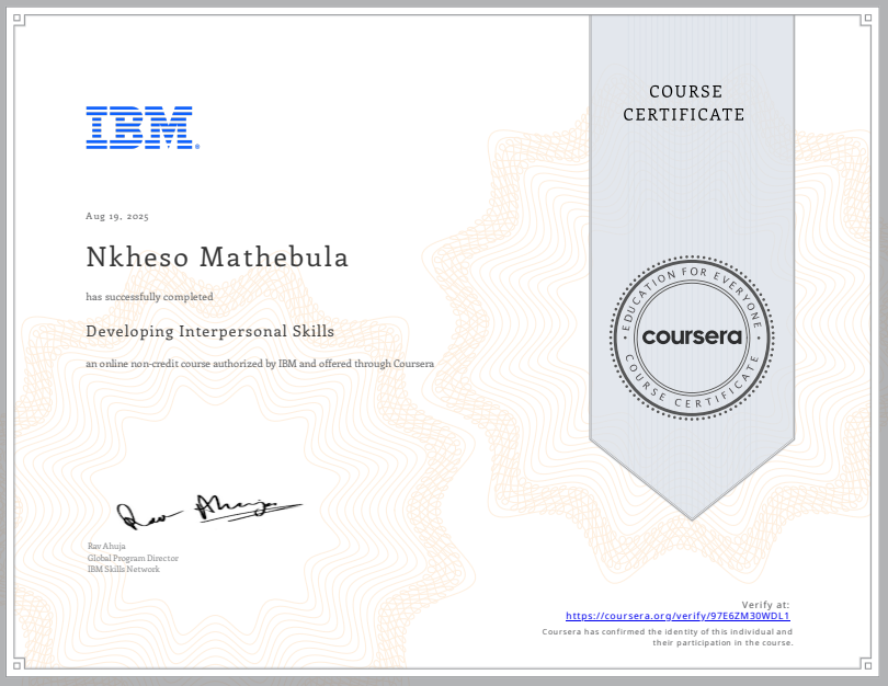 Developing Interpersonal Skills Certificate Preview