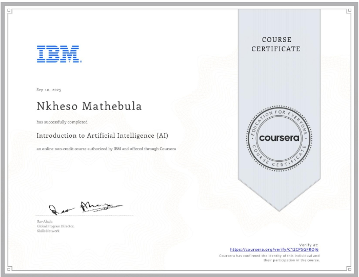 Introduction to Artificial Intelligence Certificate Preview